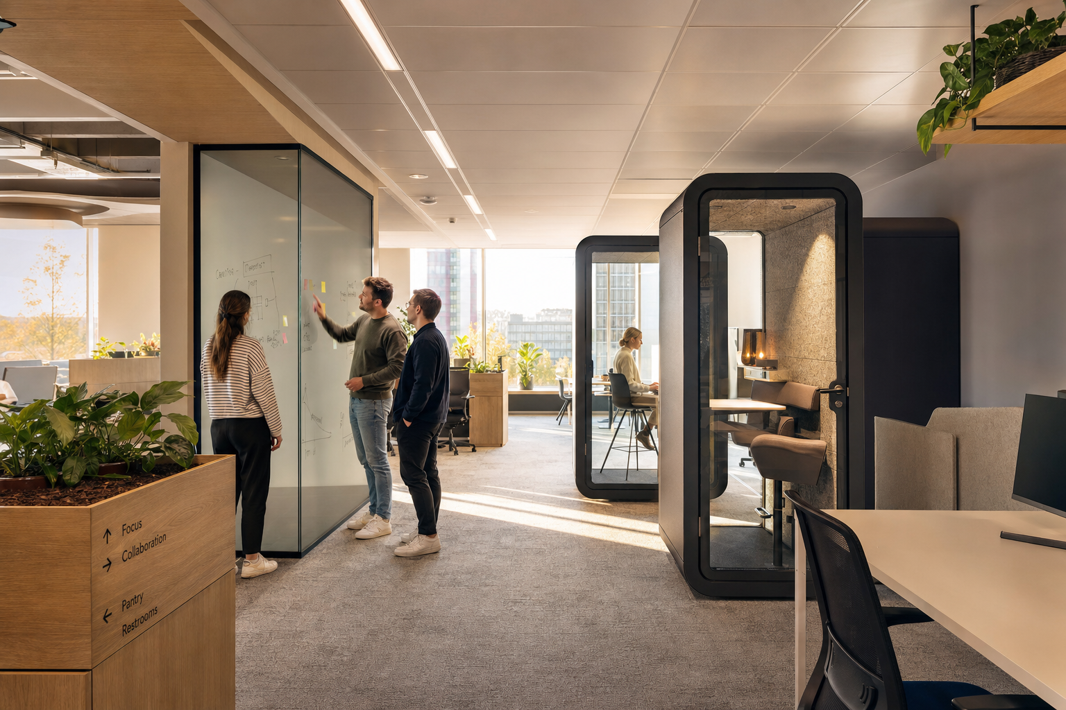 Moderne kantoorruimte met flexibele werkplekken