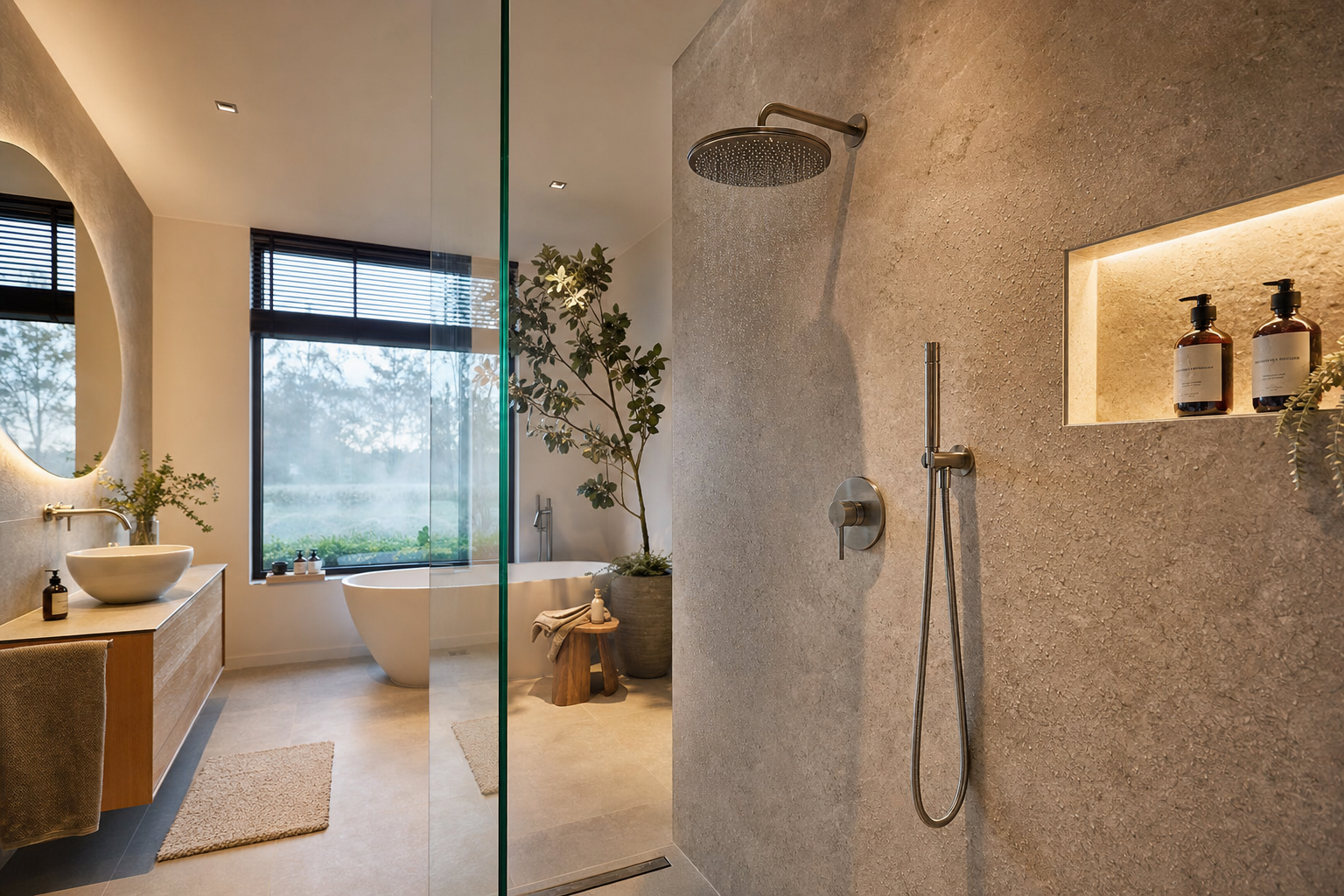 Natuursteen wandpaneel in badkamer