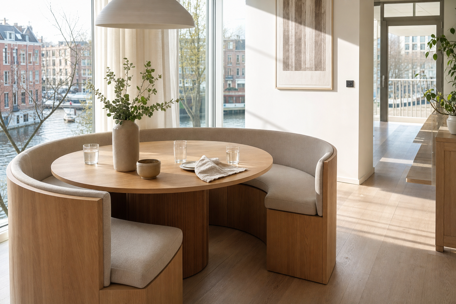 Ronde eetkamer bank met ronde eettafel